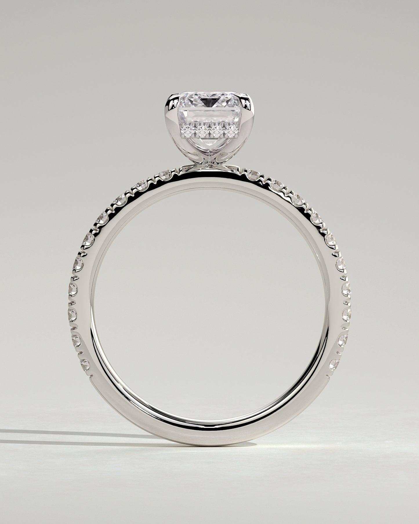 Gwyneth - Emerald Claw Solitaire with Hidden Halo and Pave Band Engagement Ring - Platinum - White Gold / Platinum 2ct