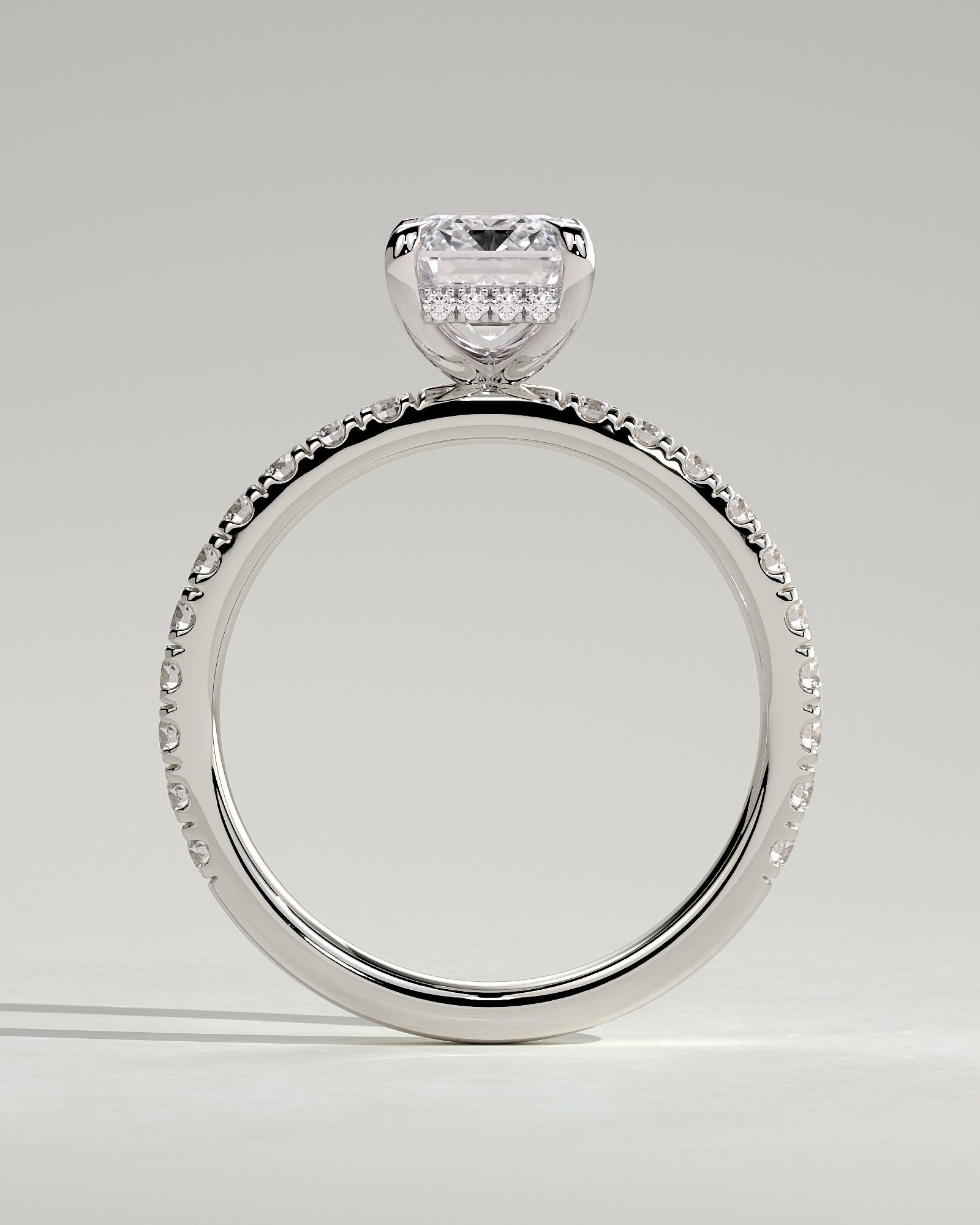 Gwyneth - Emerald Claw Solitaire with Hidden Halo and Pave Band Engagement Ring - Platinum - White Gold / Platinum 2ct