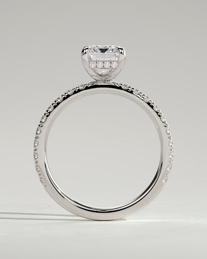 Gwyneth - Emerald Claw Solitaire with Hidden Halo and Pave Band Engagement Ring - Platinum