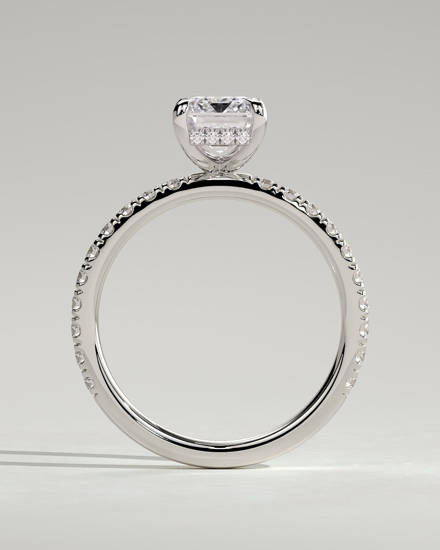 Gwyneth - Emerald Claw Solitaire with Hidden Halo and Pave Band Engagement Ring - White Gold