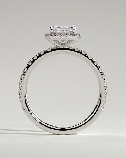 Catherine - Radiant Claw Solitaire with Halo and Pave Band Engagement Ring - Platinum