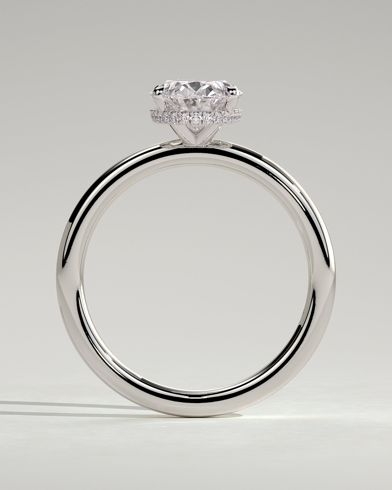 Cecilia - Oval Claw Solitaire with Wrap Around Hidden Halo Engagement Ring - Platinum - White Gold / Platinum 2ct