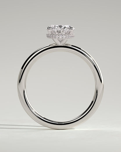 Cecilia - Oval Claw Solitaire with Wrap Around Hidden Halo Engagement Ring - White Gold