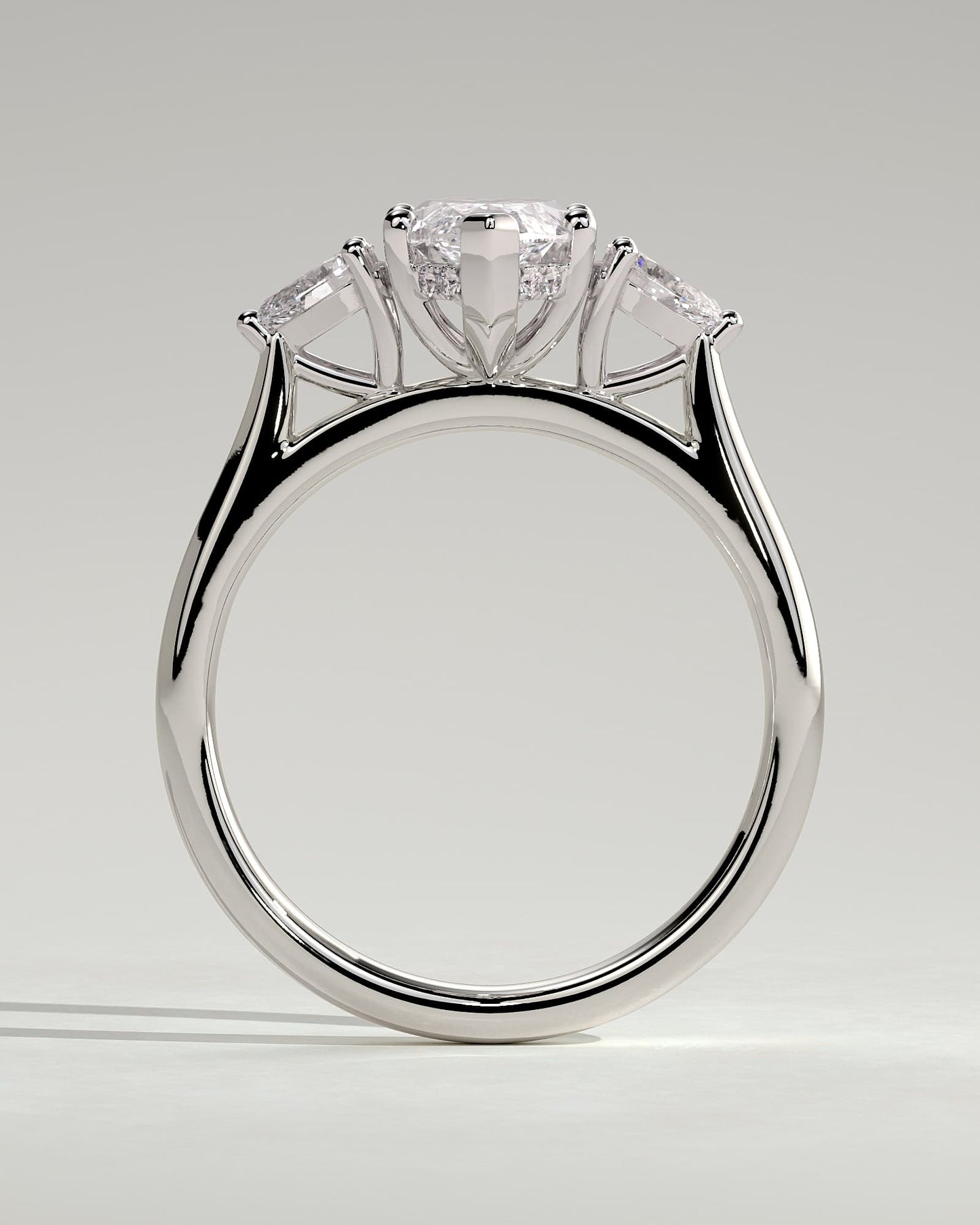 Hannah - Marquise Claw Trilogy with Pear Side Stones and Hidden Halo Engagement Ring - White Gold