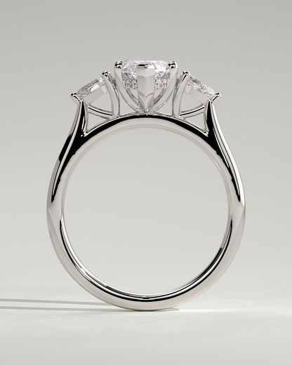 Hannah - Marquise Claw Trilogy with Pear Side Stones and Hidden Halo Engagement Ring - White Gold