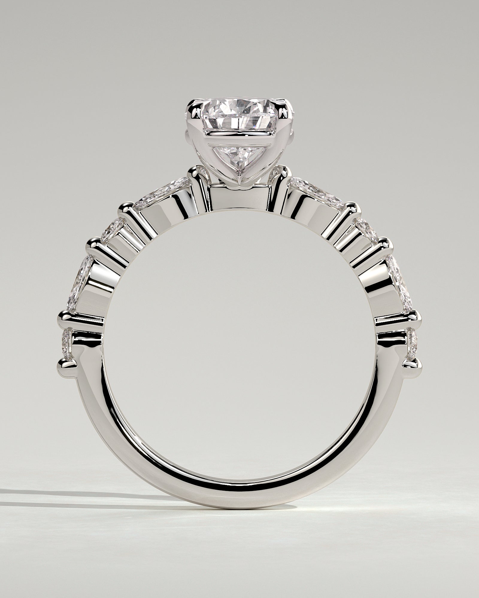 Jacinta - Pear Claw Solitaire with Marquise and Round Accent Stones Engagement Ring - Platinum - White Gold / Platinum 2ct