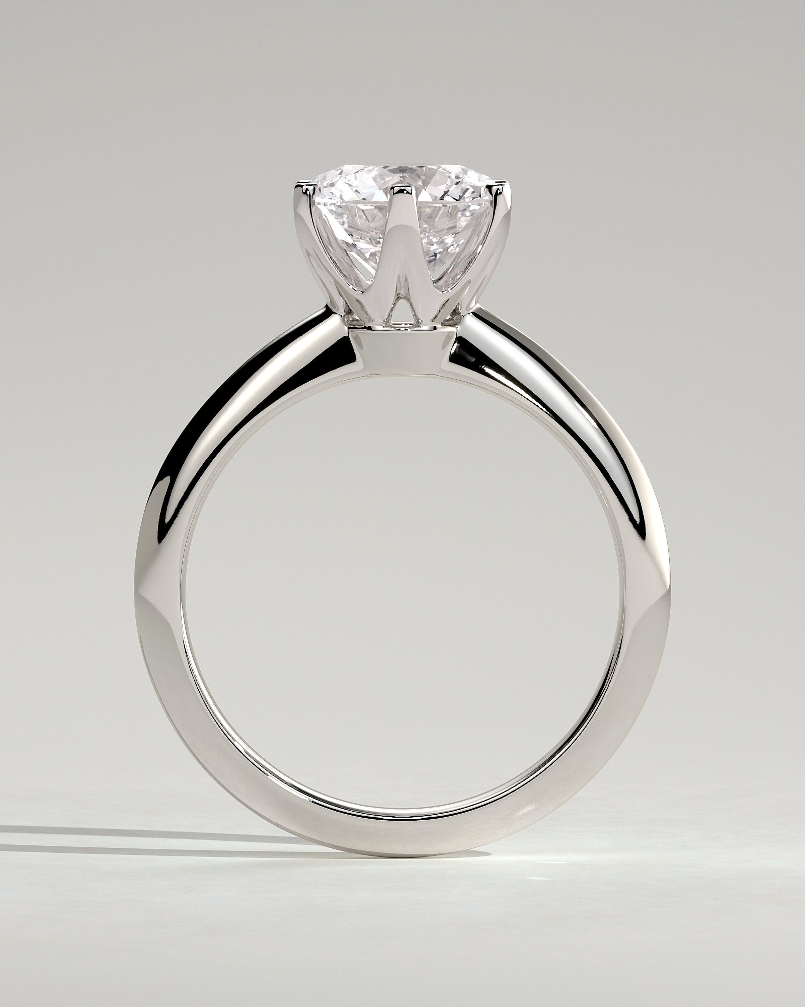 Caroline - Round Claw Solitaire with Knife Edge Band Engagement Ring - Platinum - White Gold / Platinum 2ct