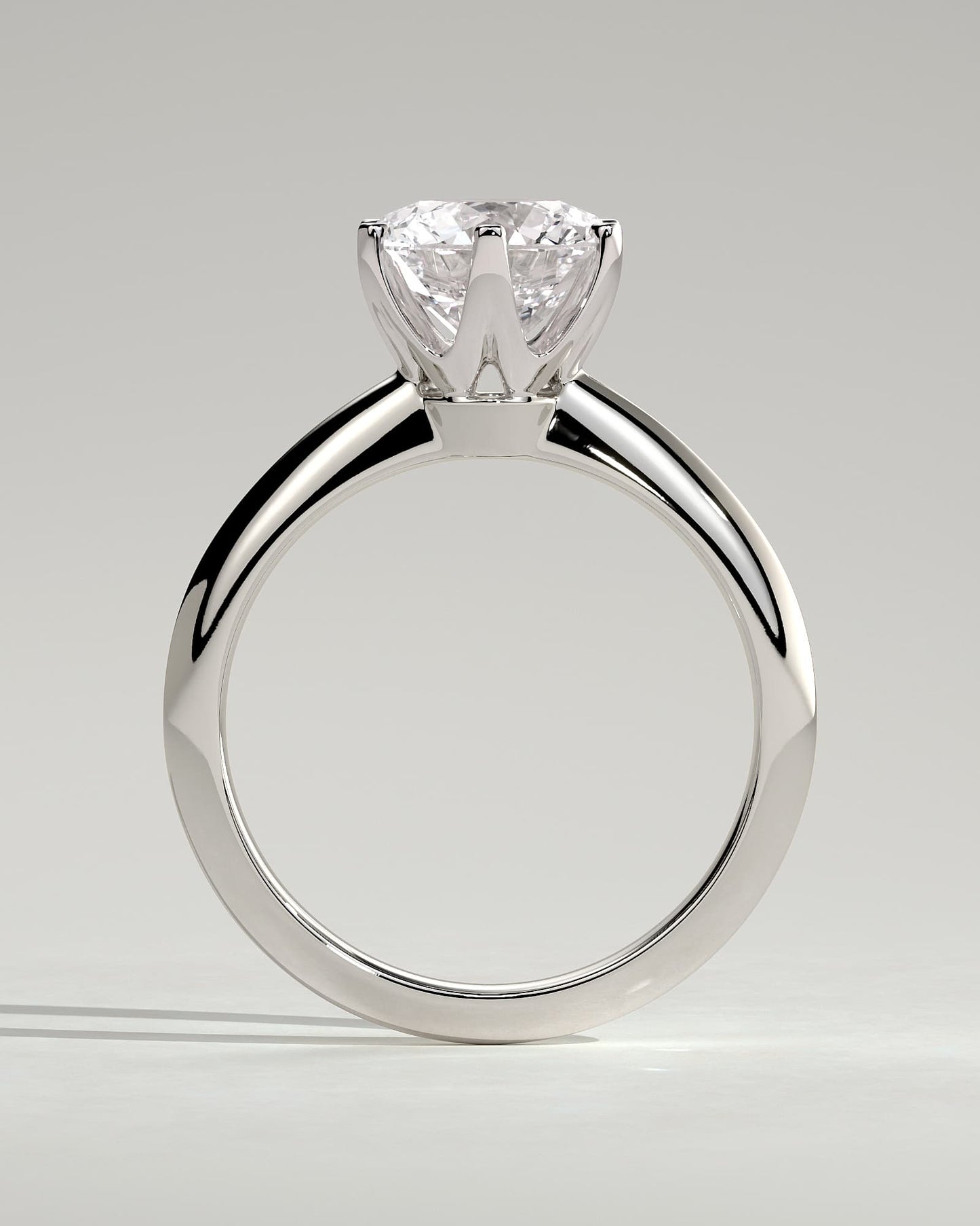 Caroline - Round Claw Solitaire with Knife Edge Band Engagement Ring - White Gold