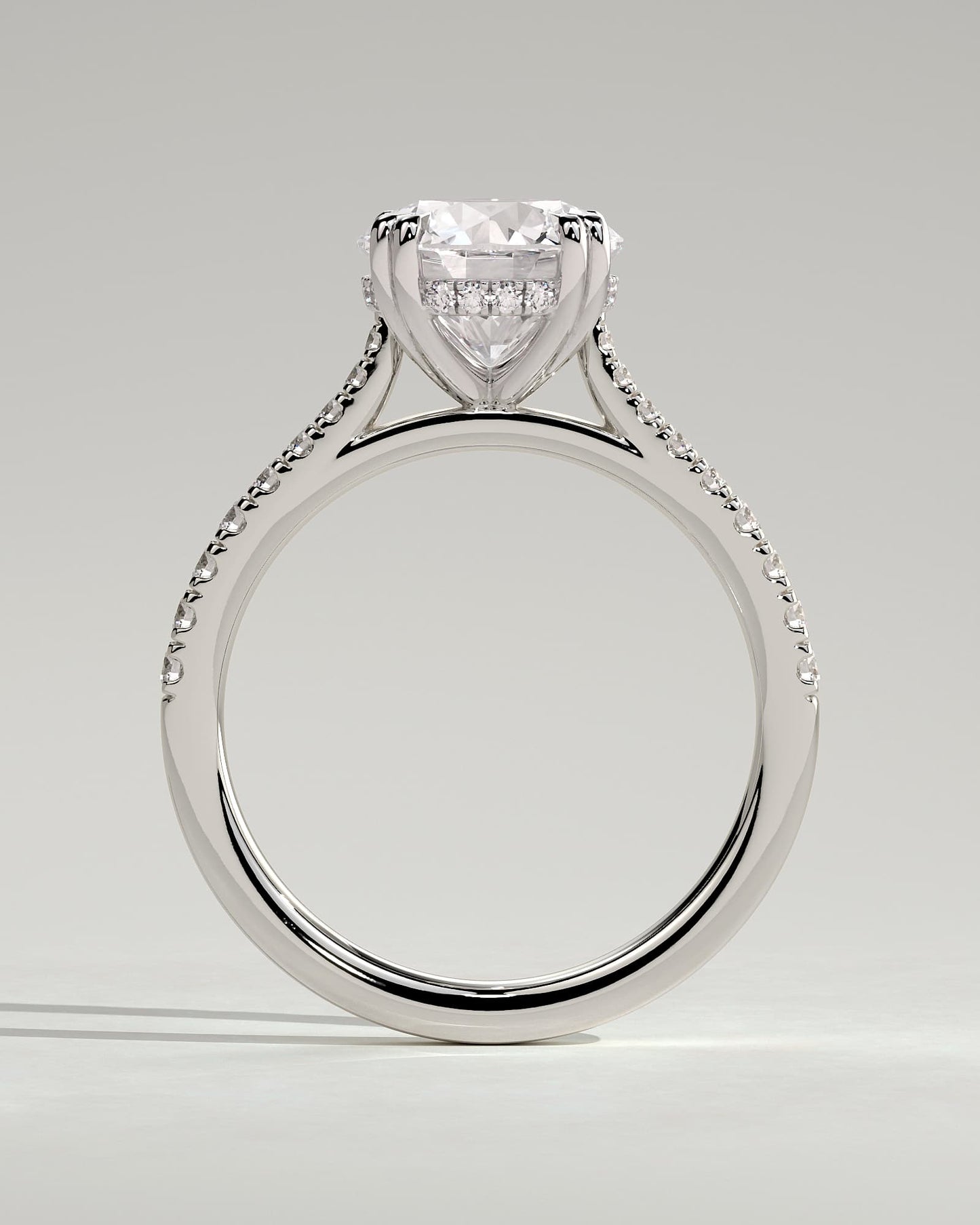 Amelia - Round Double Claw Solitaire with Hidden Halo, Tapered Pave Band and Cathedral High Setting Engagement Ring - White Gold - white gold - Lara Jewels