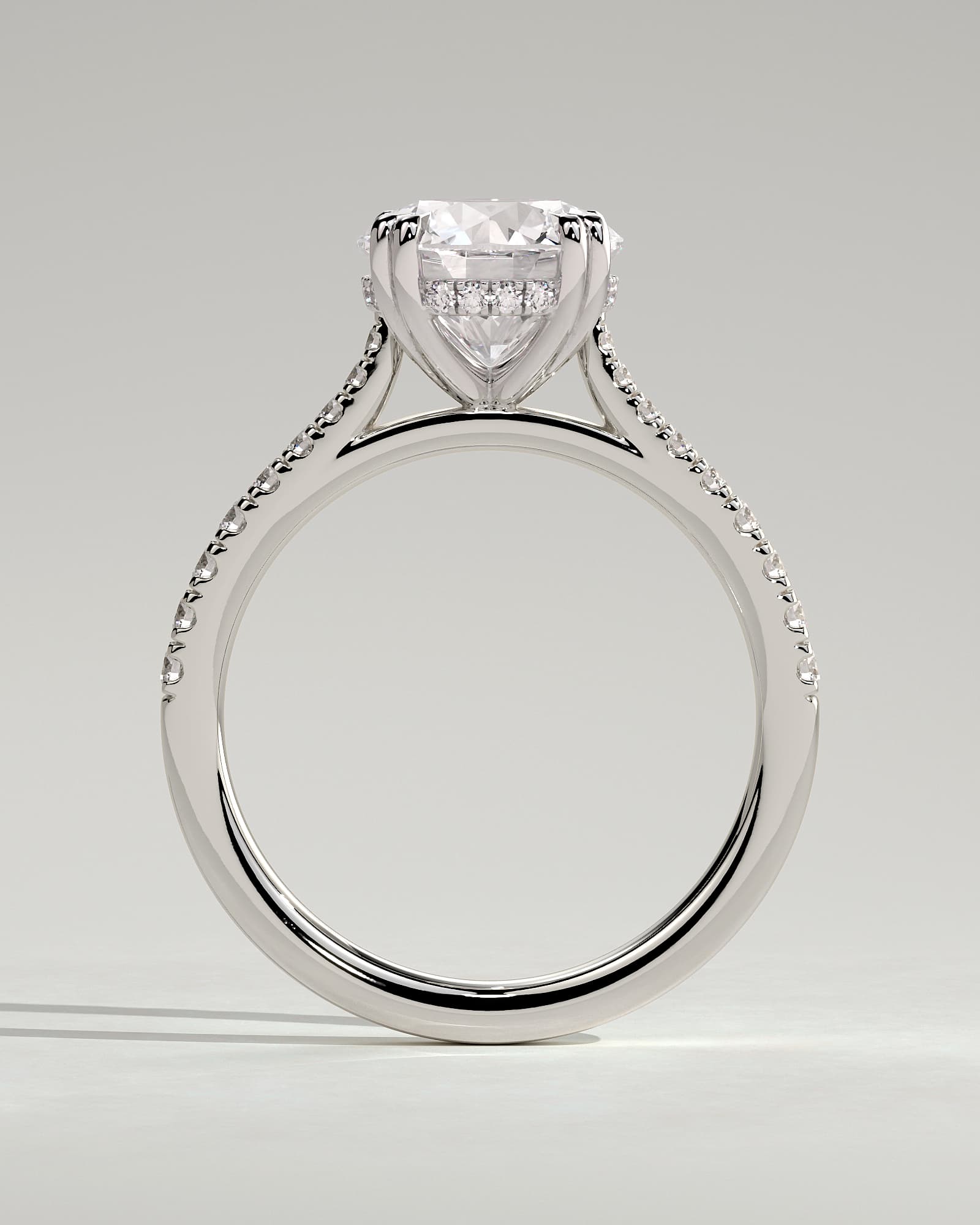 Amelia - Round Double Claw Solitaire with Hidden Halo, Tapered Pave Band and Cathedral High Setting Engagement Ring - White Gold - white gold - Lara Jewels