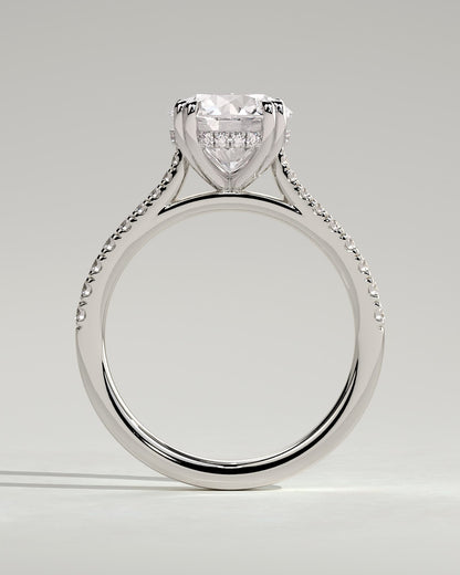 Amelia - Round Double Claw Solitaire with Hidden Halo, Tapered Pave Band and Cathedral High Setting Engagement Ring - White Gold - white gold - Lara Jewels
