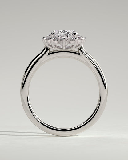 Arielle - Oval Claw Solitaire with Sunburst Halo and Cathedral High Setting Engagement Ring - Platinum - platinum - Lara Jewels