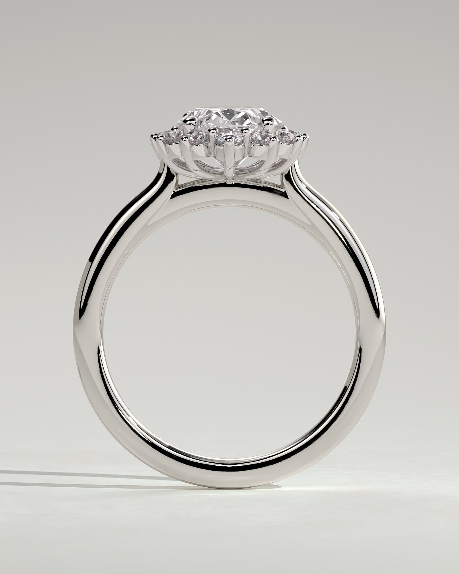 Arielle - Oval Claw Solitaire with Sunburst Halo and Cathedral High Setting Engagement Ring - White Gold - white gold - Lara Jewels
