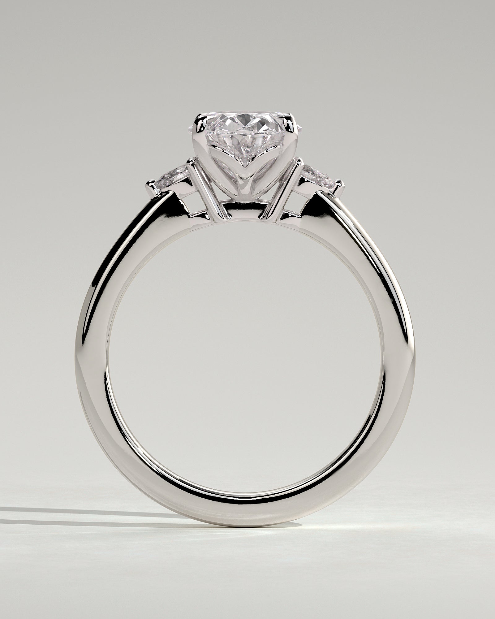 Elena - Oval Claw Trilogy with Pear Side Stones and Tulip Detail Engagement Ring - Platinum - White Gold / Platinum 2ct