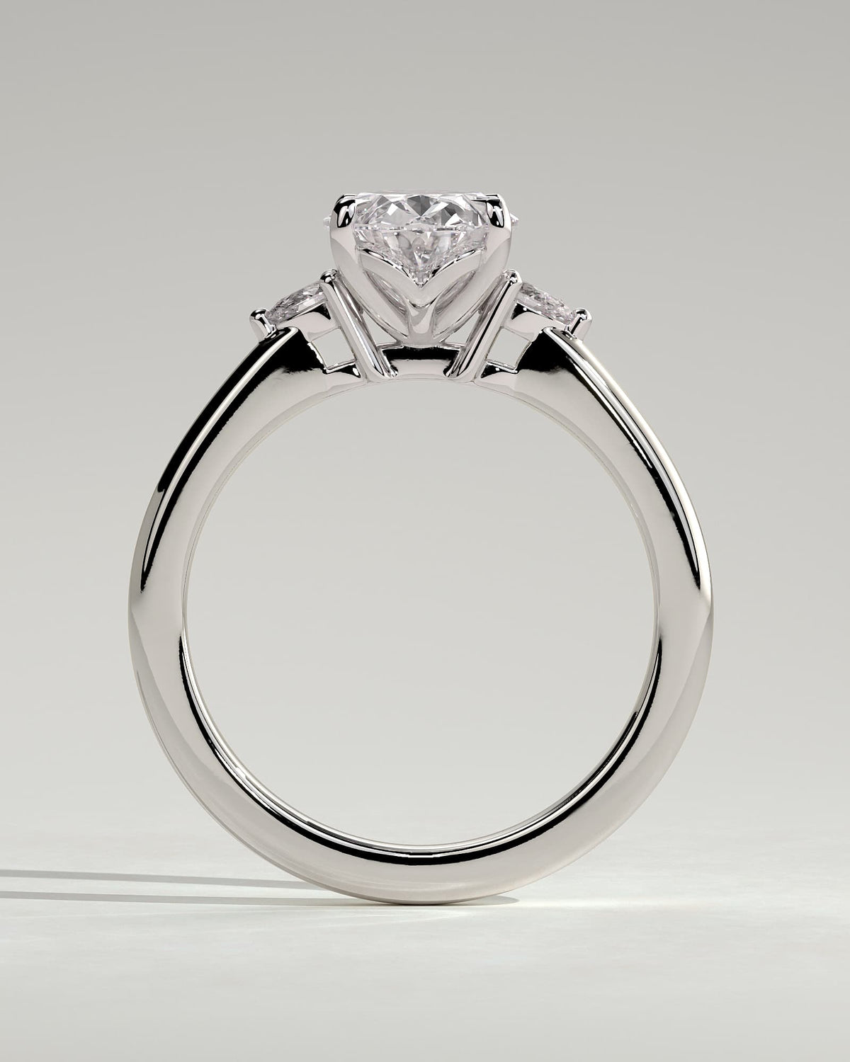 Elena - Oval Claw Trilogy with Pear Side Stones and Tulip Detail Engagement Ring - White Gold
