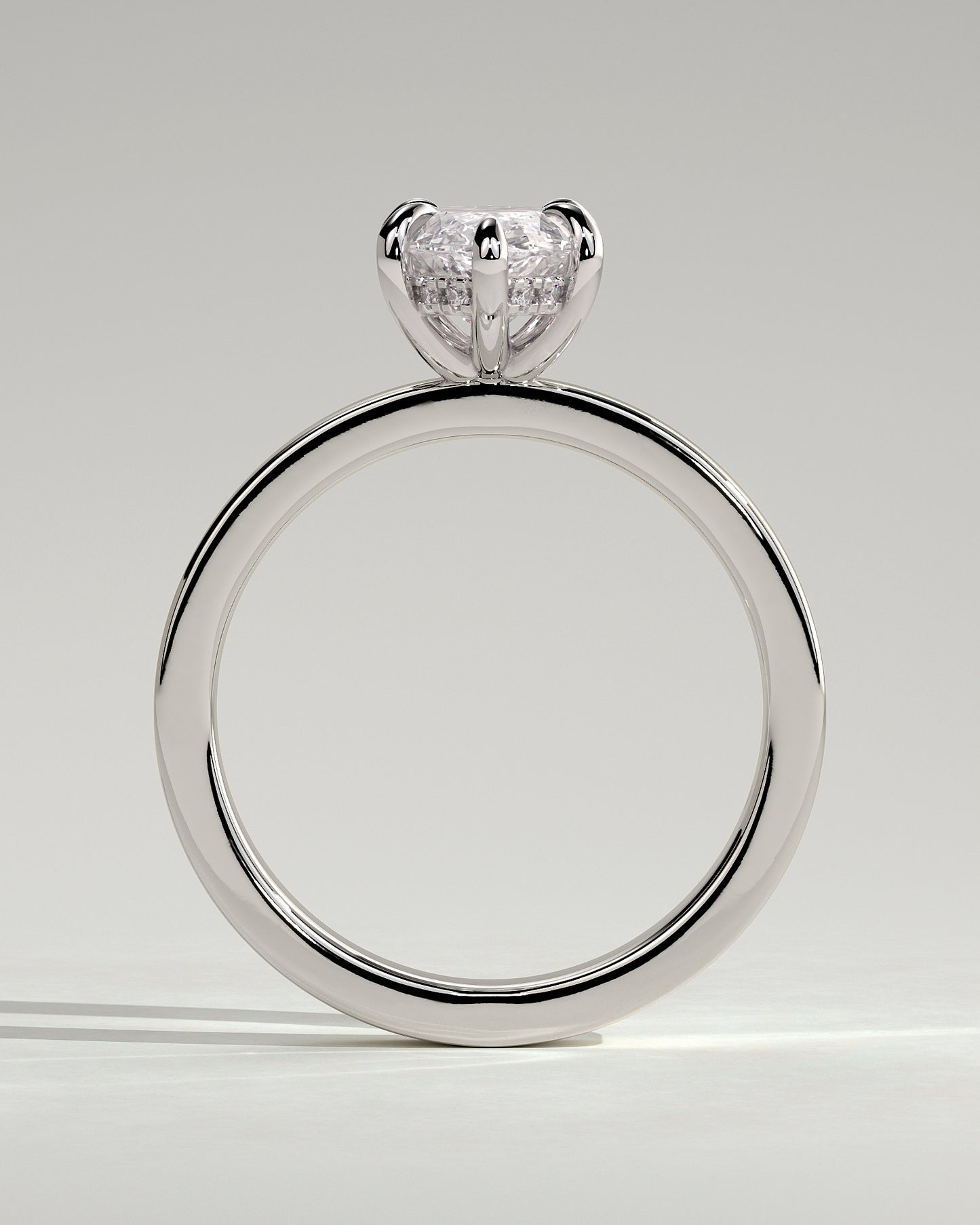 Aisha - Marquise Claw Solitaire with Flat Cigar Band and Hidden Halo Engagement Ring - Platinum - White Gold / Platinum 2ct