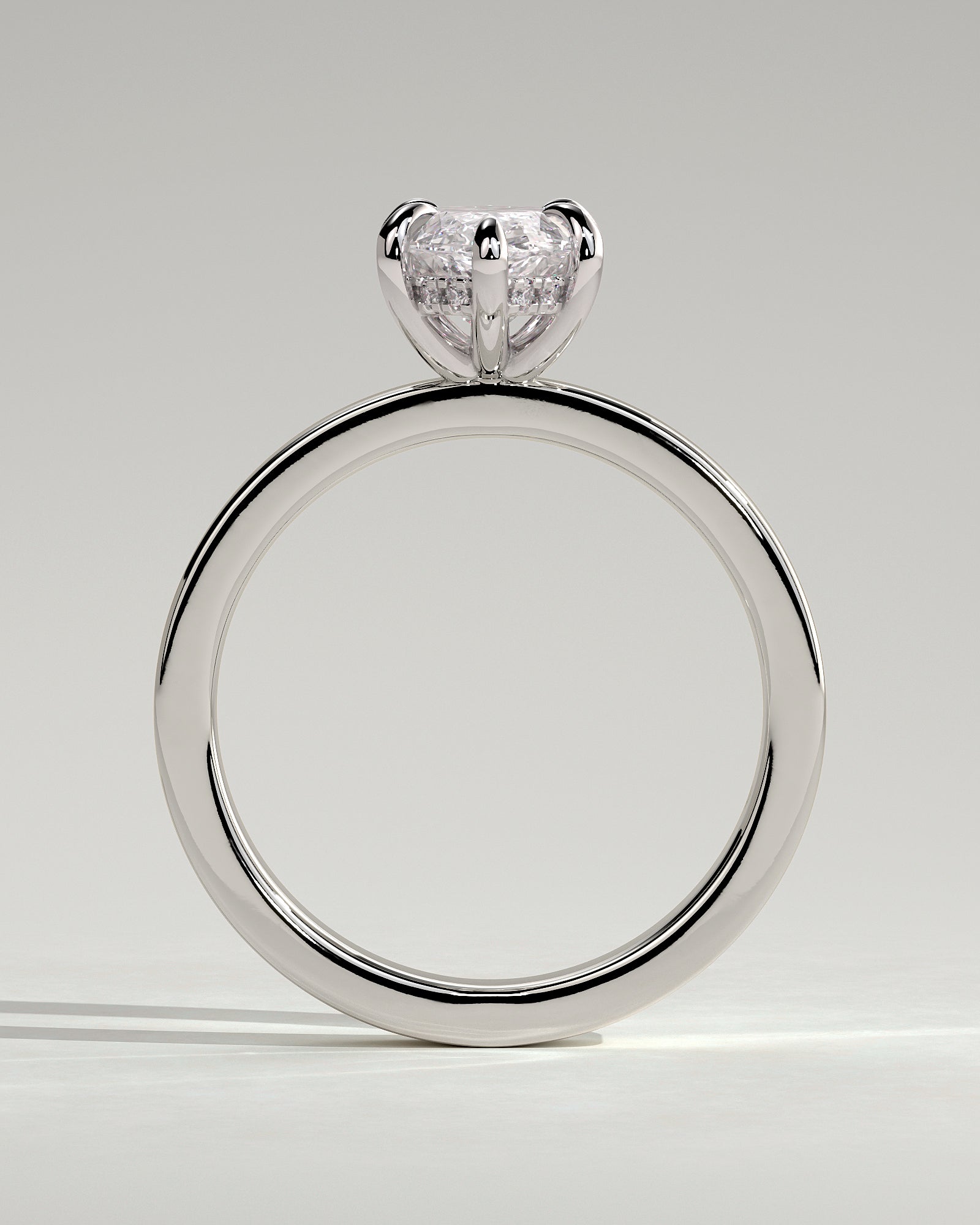 Aisha - Marquise Claw Solitaire with Flat Cigar Band and Hidden Halo Engagement Ring - Platinum - White Gold / Platinum 2ct
