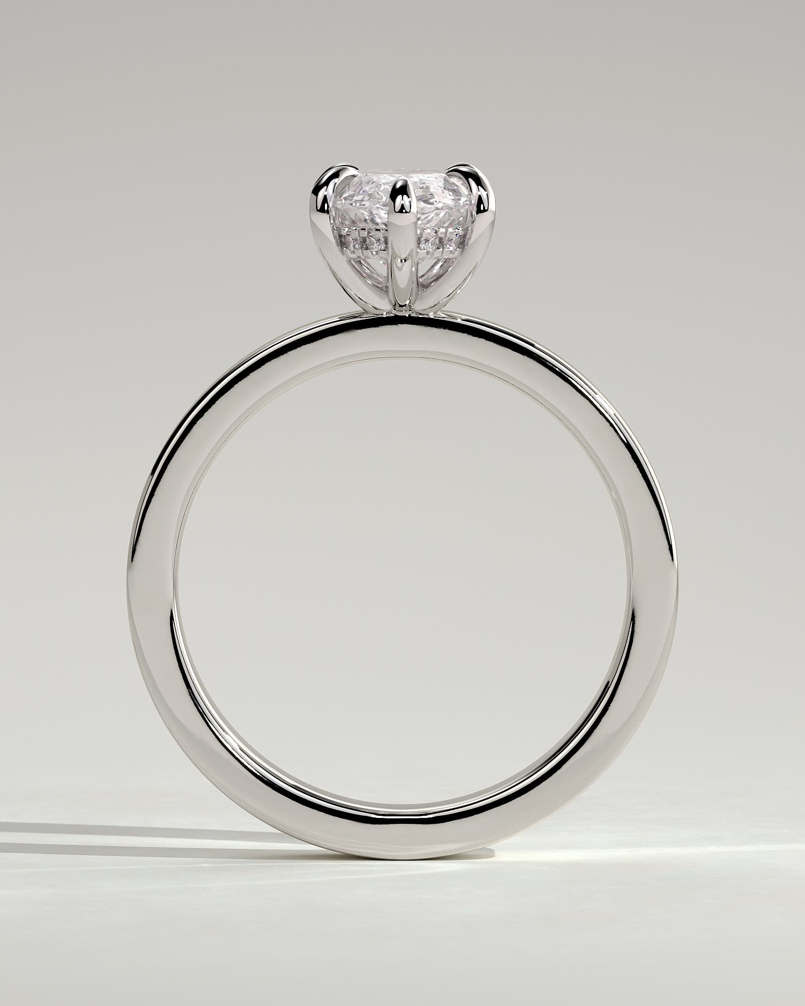 Aisha - Marquise Claw Solitaire with Flat Cigar Band and Hidden Halo Engagement Ring - White Gold - white gold - Lara Jewels
