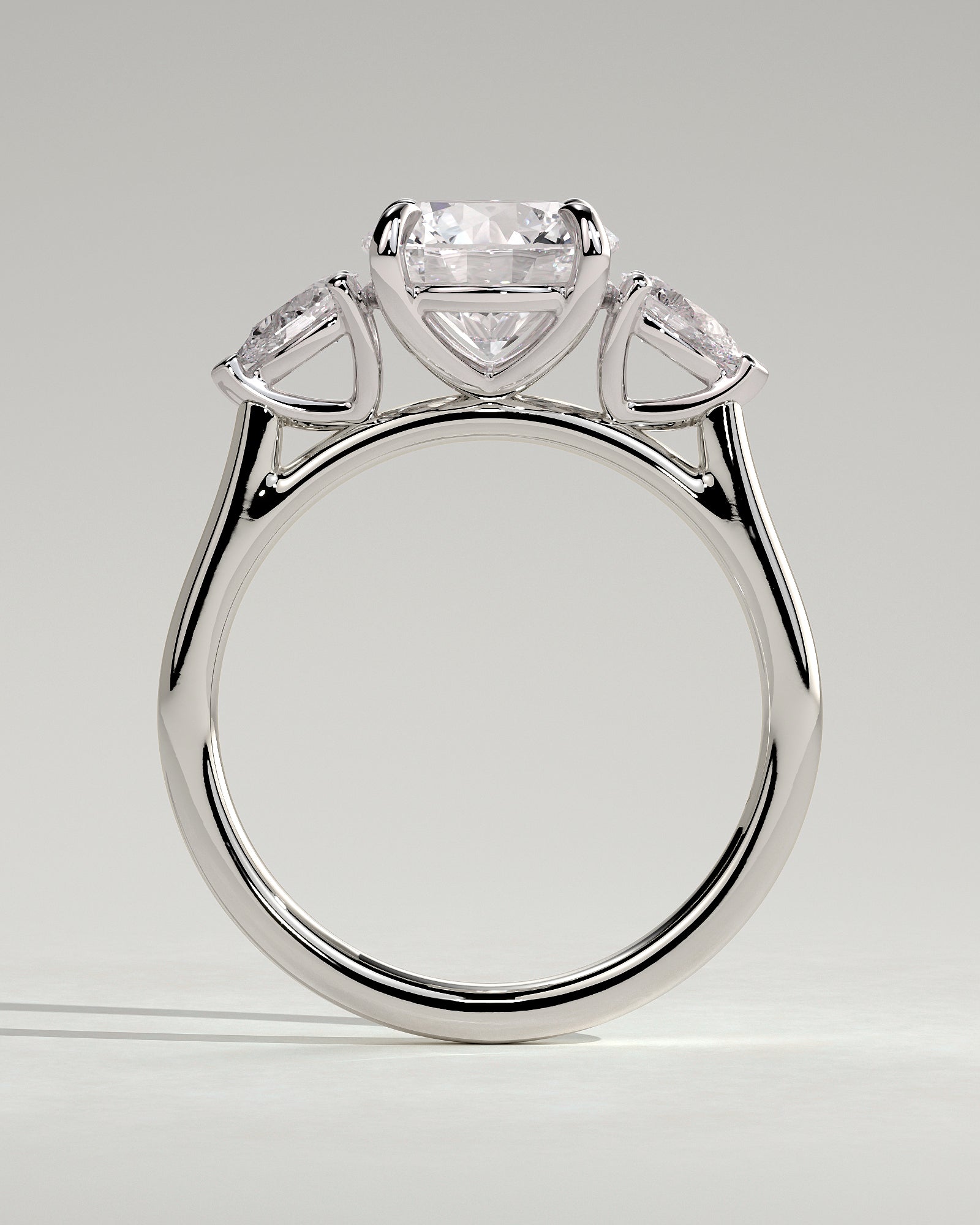 Arya - Round Claw Trilogy with Pear Side Stones and Cathedral Setting Engagement Ring - Platinum - White Gold / Platinum 2ct