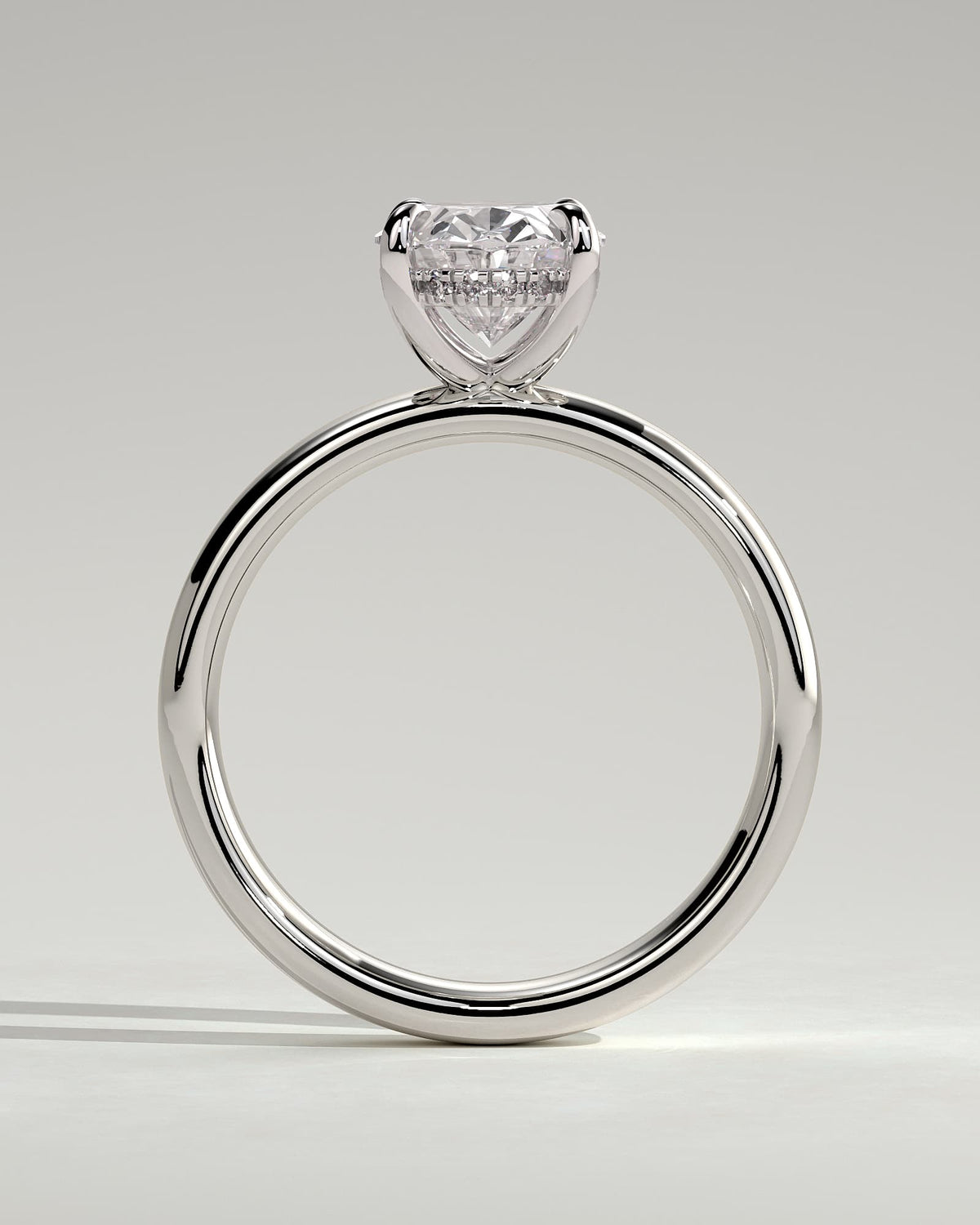Bronte - Oval Claw Solitaire with Cigar Band and Hidden Halo Engagement Ring - White Gold