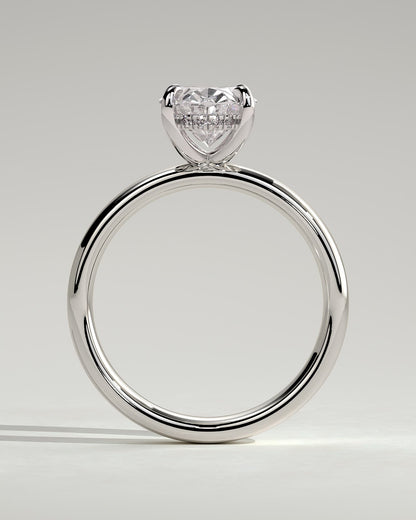 Bronte - Oval Claw Solitaire with Cigar Band and Hidden Halo Engagement Ring - White Gold