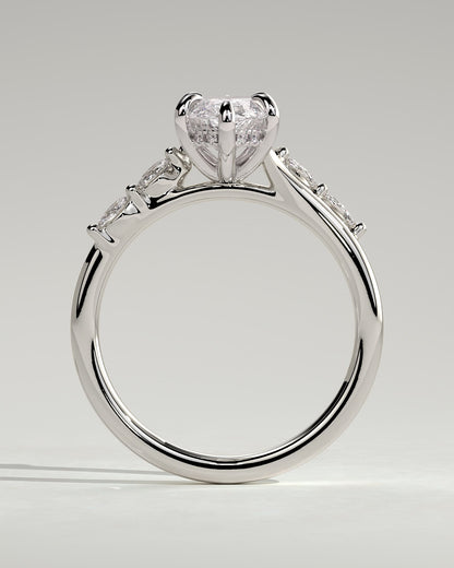 Elsie - Marquise Claw Solitaire with Hidden Halo, Opposing Marquise Accents and Cathedral High Setting Engagement Ring - White Gold