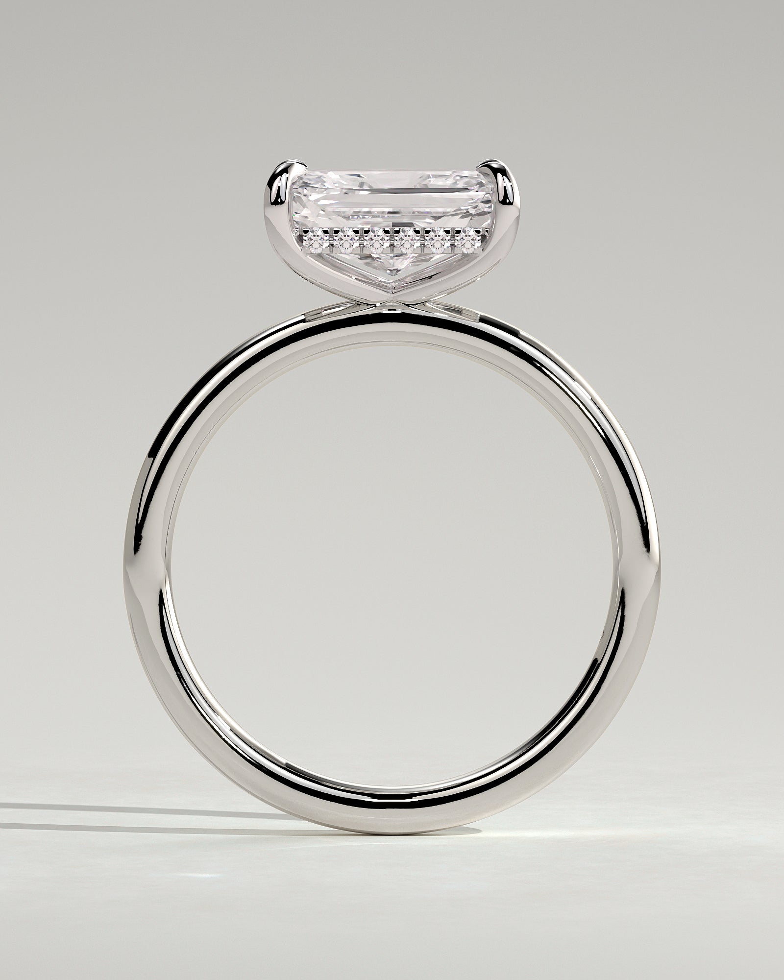Francene - Radiant East West Claw Solitaire with Hidden Halo Engagement Ring - Platinum - White Gold / Platinum 2ct