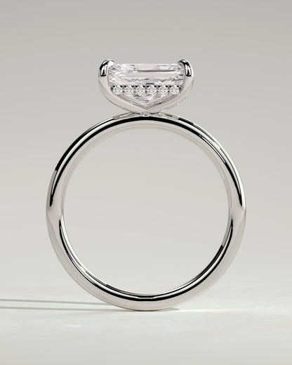 Francene - Radiant East West Claw Solitaire with Hidden Halo Engagement Ring - Platinum