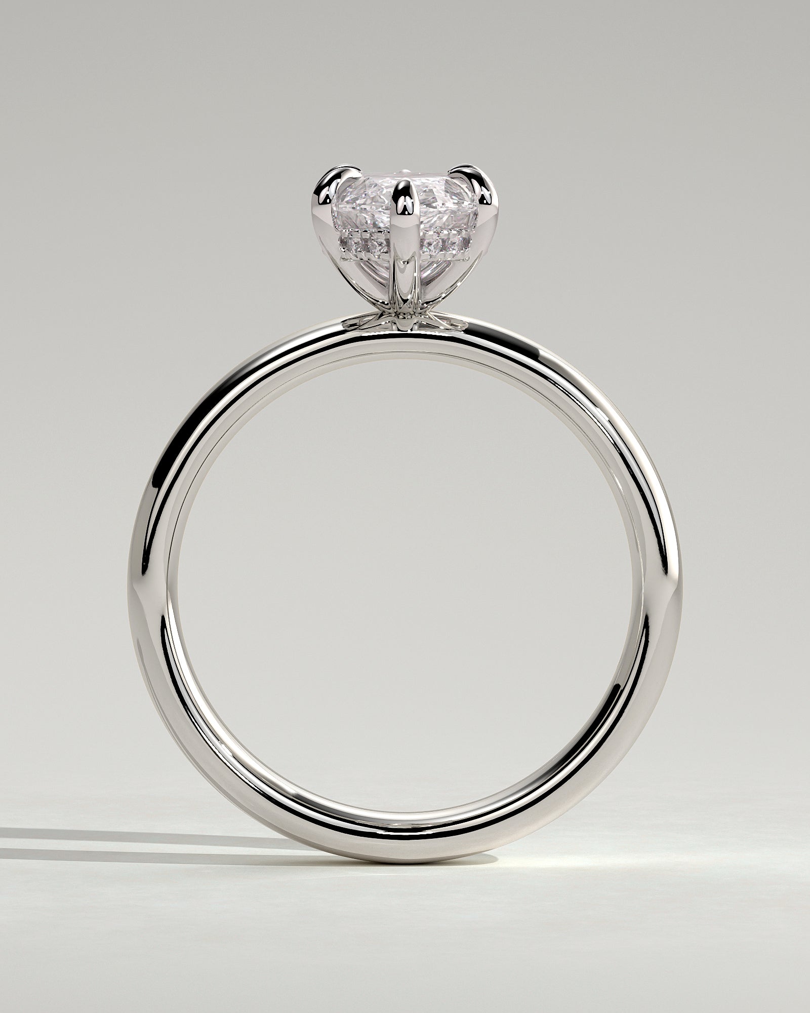 Gigi - Marquise Claw Solitaire with Cigar Band and Hidden Halo Engagement Ring - Platinum - White Gold / Platinum 2ct