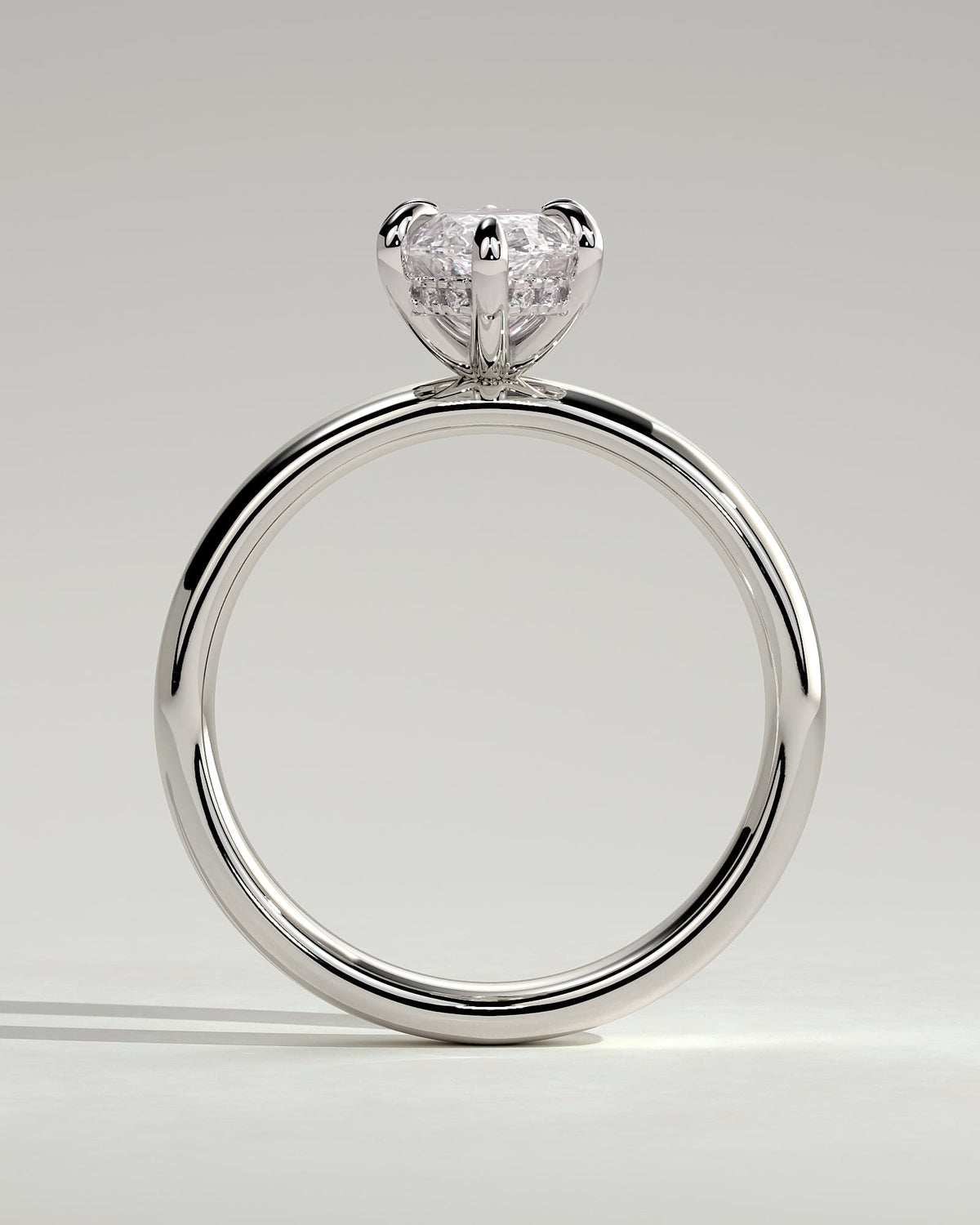 Gigi - Marquise Claw Solitaire with Cigar Band and Hidden Halo Engagement Ring - White Gold