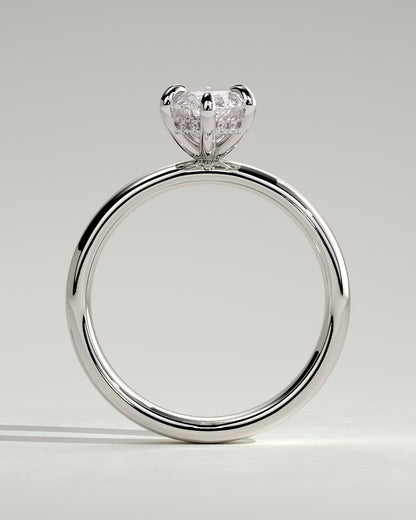 Gigi - Marquise Claw Solitaire with Cigar Band and Hidden Halo Engagement Ring - White Gold