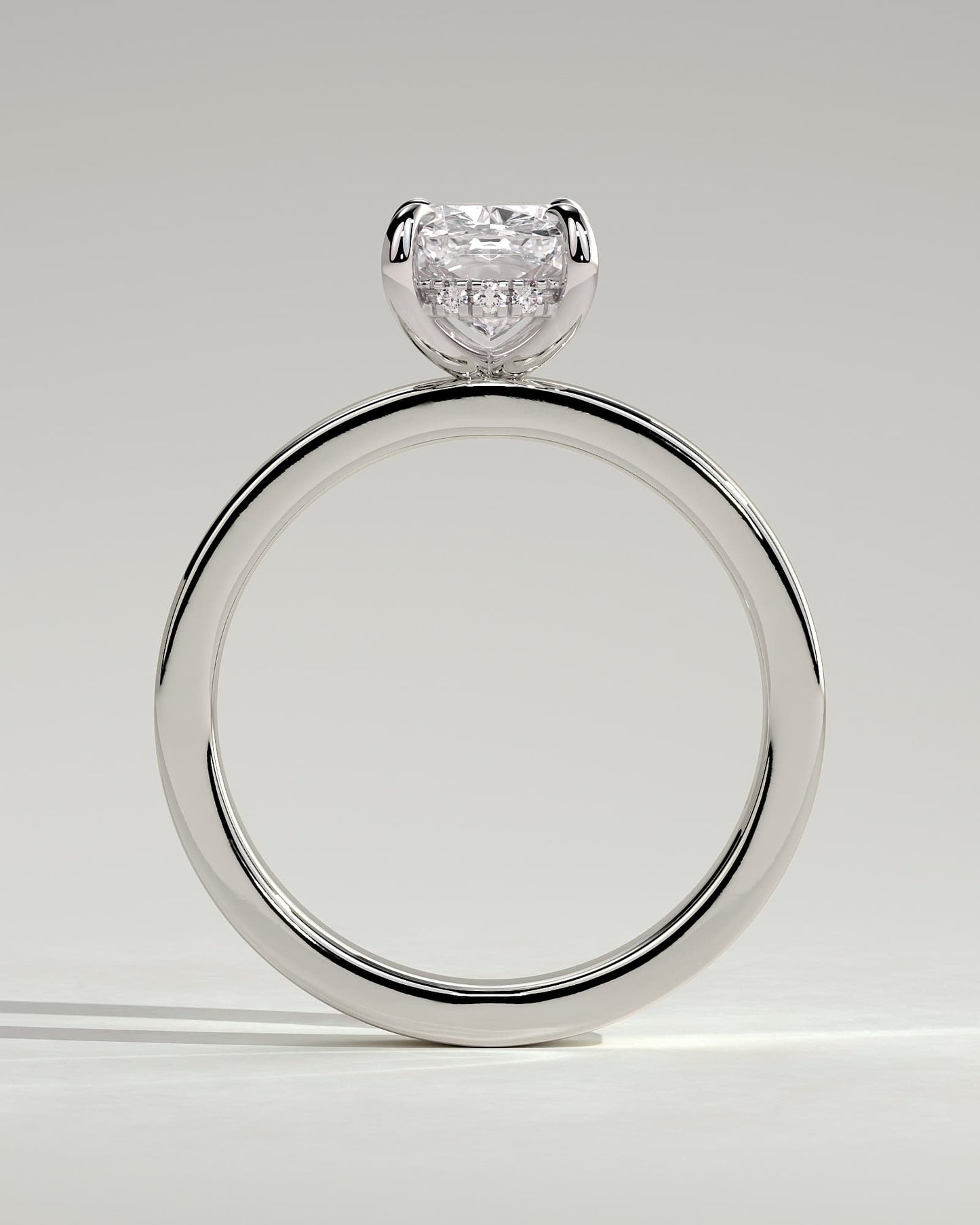 Kai - Elongated Cushion Claw Solitaire with Flat Cigar Band and Hidden Halo Engagement Ring - White Gold