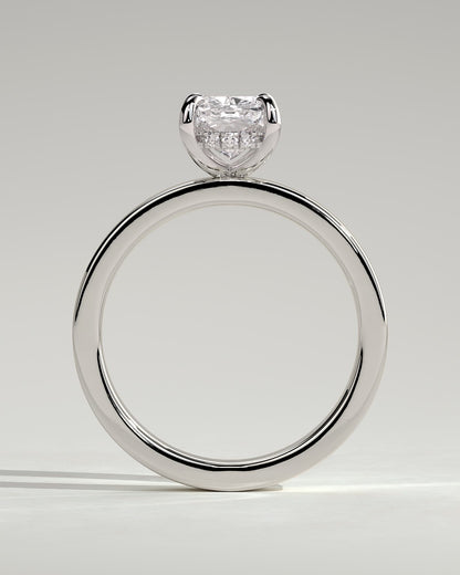 Kai - Elongated Cushion Claw Solitaire with Flat Cigar Band and Hidden Halo Engagement Ring - White Gold
