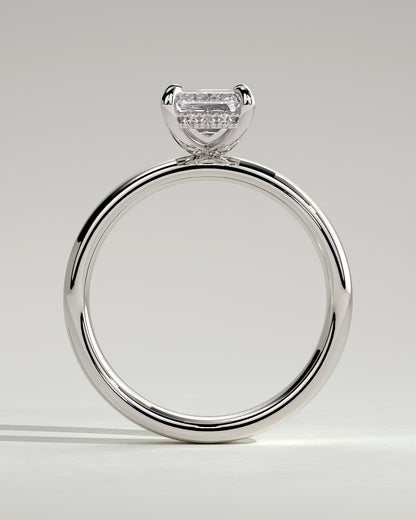 Kate - Emerald Claw Solitaire with Cigar Band and Hidden Halo Engagement Ring - Platinum