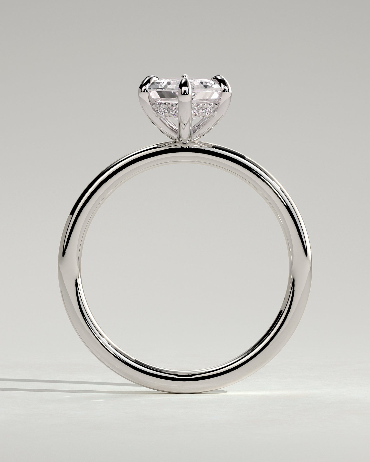 Delta - Elongated Hexagon Claw Solitaire with Hidden Halo Engagement Ring - Platinum - White Gold / Platinum 2ct