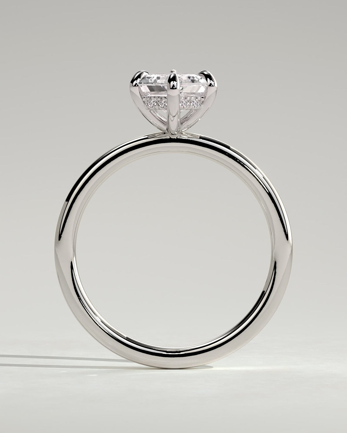 Delta - Elongated Hexagon Claw Solitaire with Hidden Halo Engagement Ring - White Gold
