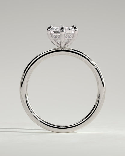 Delta - Elongated Hexagon Claw Solitaire with Hidden Halo Engagement Ring - White Gold