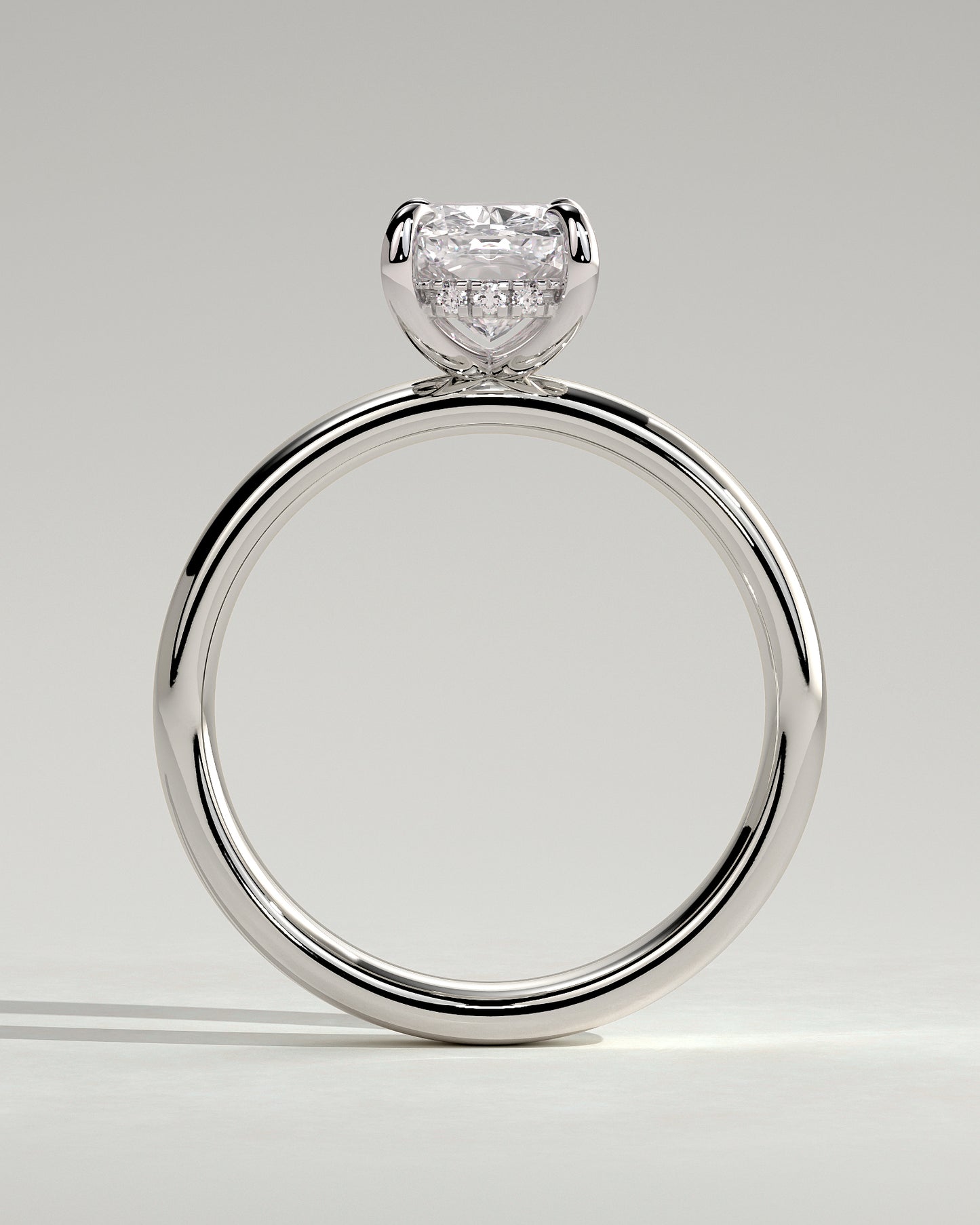Cora - Elongated Cushion Claw Solitaire with Cigar Band and Hidden Halo Engagement Ring - Platinum - White Gold / Platinum 2ct