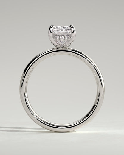 Cora - Elongated Cushion Claw Solitaire with Cigar Band and Hidden Halo Engagement Ring - Platinum