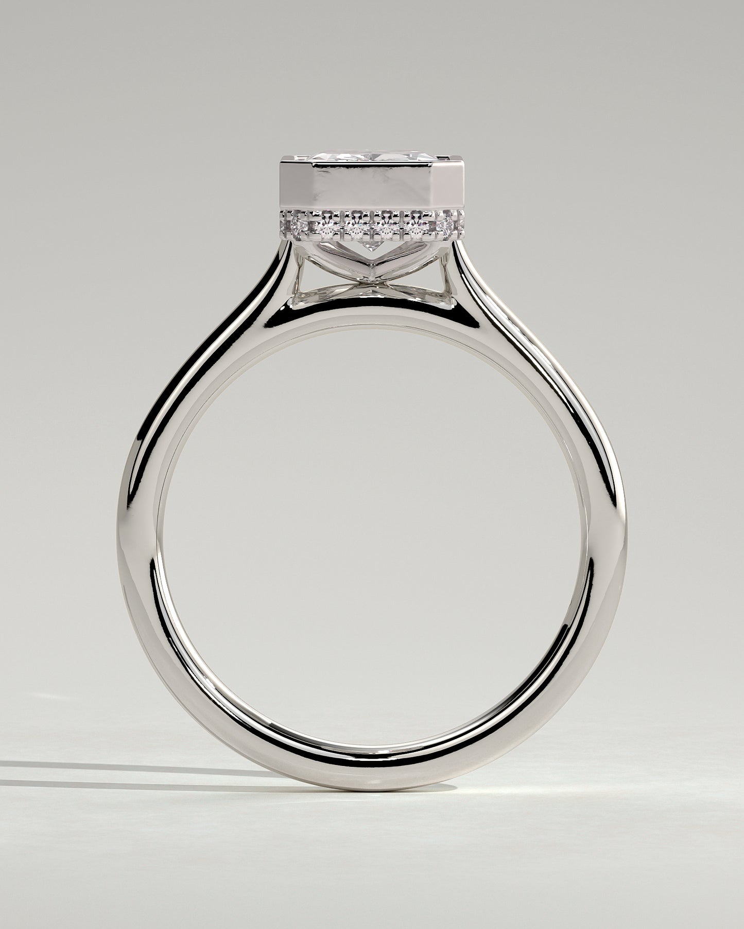 Bennie - Radiant Bezel Solitaire with Hidden Halo and Cathedral High Setting Engagement Ring - Platinum - White Gold / Platinum 2ct