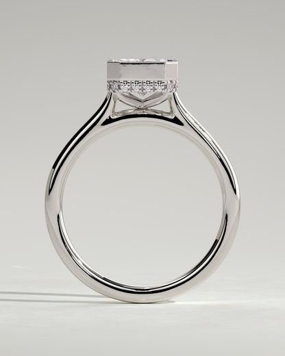Bennie - Radiant Bezel Solitaire with Hidden Halo and Cathedral High Setting Engagement Ring - White Gold