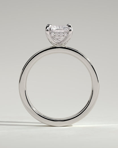 Aida - Radiant Claw Solitaire with Flat Cigar Band and Hidden Halo Engagement Ring - Platinum - platinum - Lara Jewels