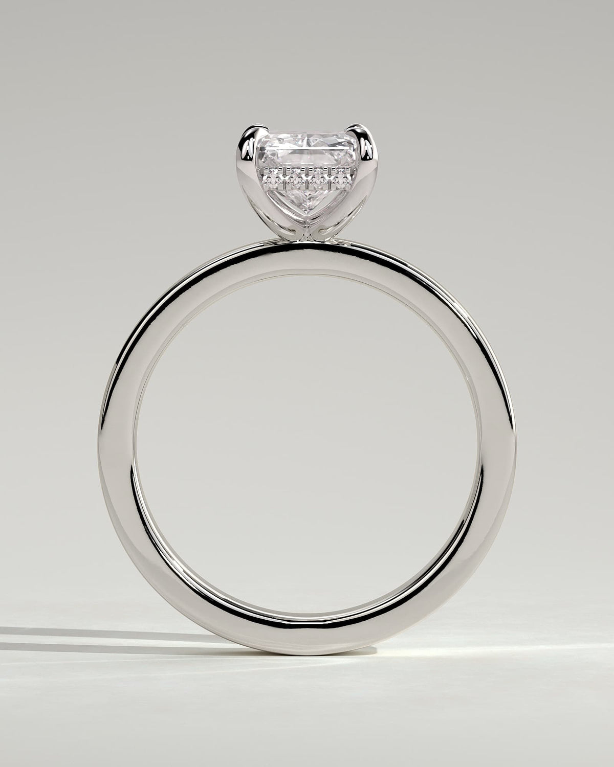 Aida - Radiant Claw Solitaire with Flat Cigar Band and Hidden Halo Engagement Ring - White Gold - white gold - Lara Jewels