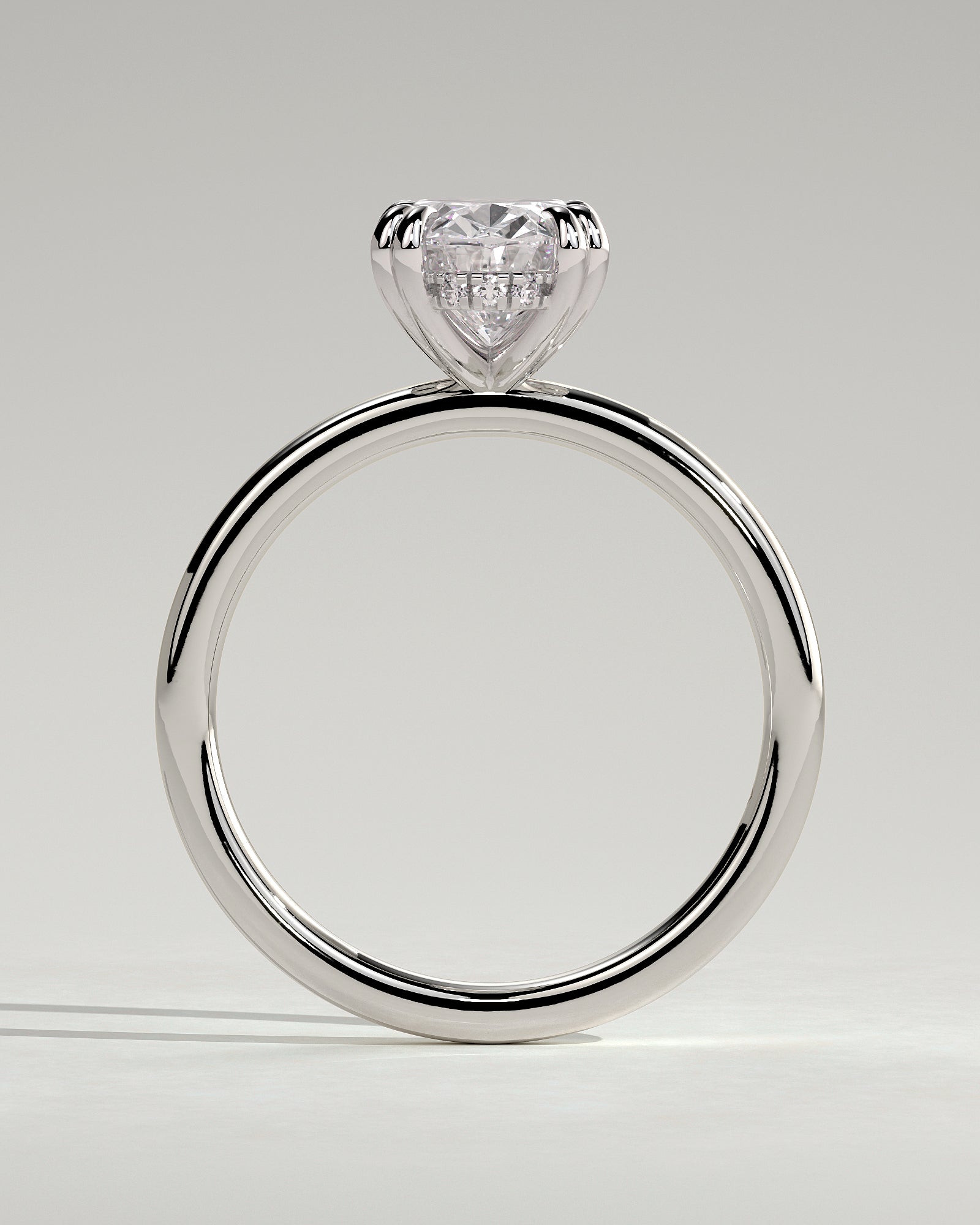 Avery - Oval Double Claw Solitaire with Hidden Halo Engagement Ring - Platinum - White Gold / Platinum 2ct