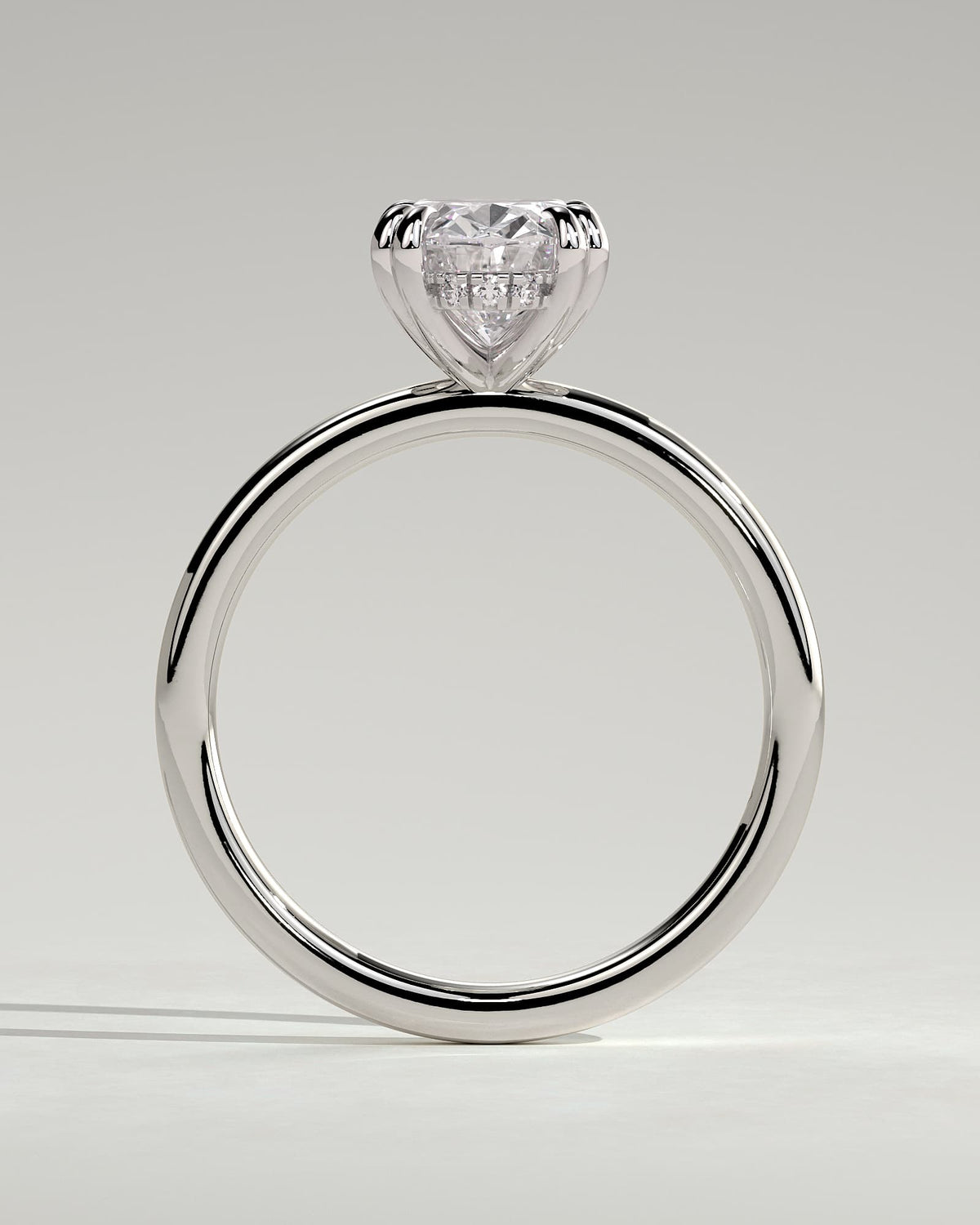 Avery - Oval Double Claw Solitaire with Hidden Halo Engagement Ring - White Gold