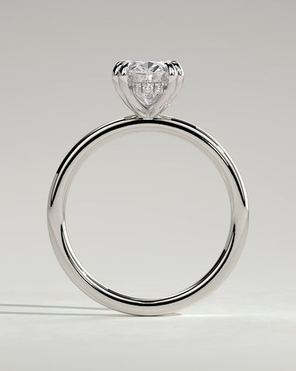 Avery - Oval Double Claw Solitaire with Hidden Halo Engagement Ring - White Gold