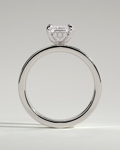 Carmella - Emerald Claw Solitaire with Flat Cigar Band and Hidden Halo Engagement Ring - Platinum