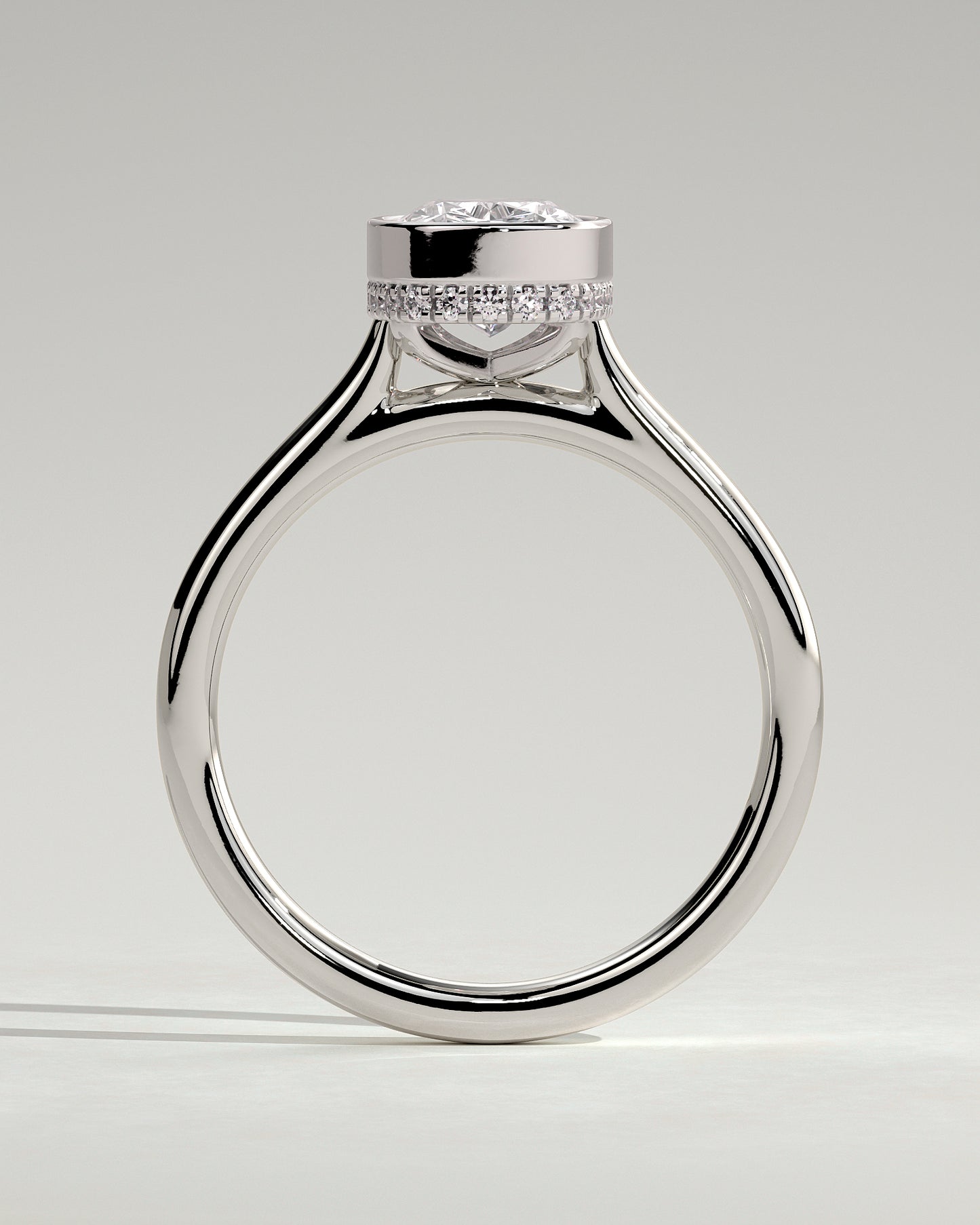 Everleigh - Elongated Cushion Bezel Solitaire with Hidden Halo and Cathedral High Setting Engagement Ring - Platinum - White Gold / Platinum 2ct