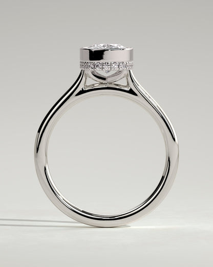 Everleigh - Elongated Cushion Bezel Solitaire with Hidden Halo and Cathedral High Setting Engagement Ring - Platinum
