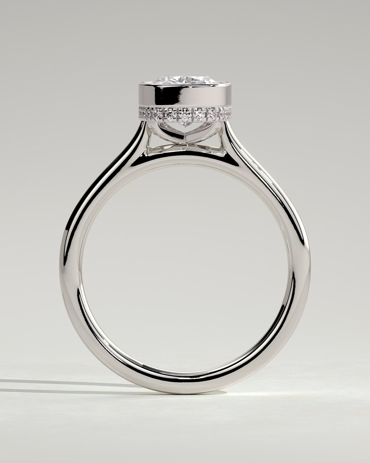 Everleigh - Elongated Cushion Bezel Solitaire with Hidden Halo and Cathedral High Setting Engagement Ring - White Gold